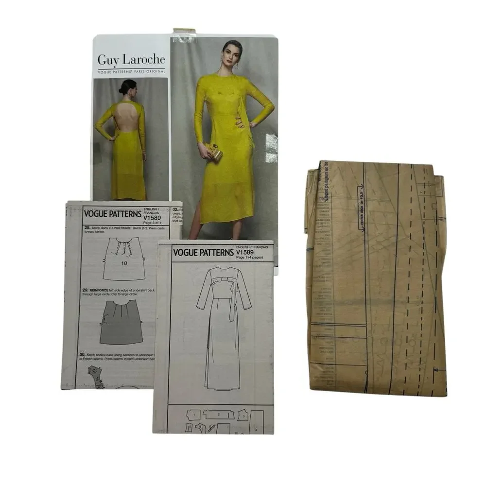 VOGUE Guy Laroche Dress Pattern Size 14/16/18/20/22 V1589 Uncut Backless Lined